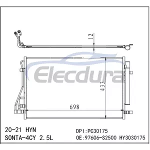 97606L0500 Hyundai Sonata 2020-2021 2.5L A/C Condenser