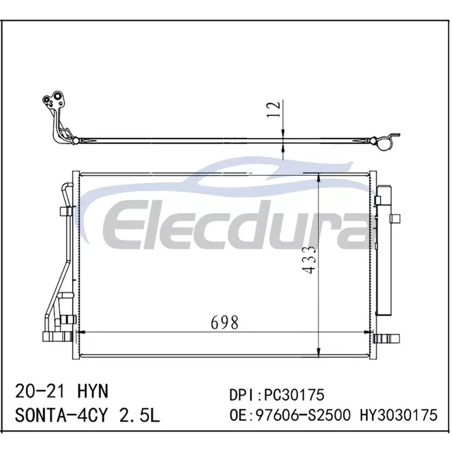 97606L0500 Hyundai Sonata 2020-2021 2.5L A/C Condenser