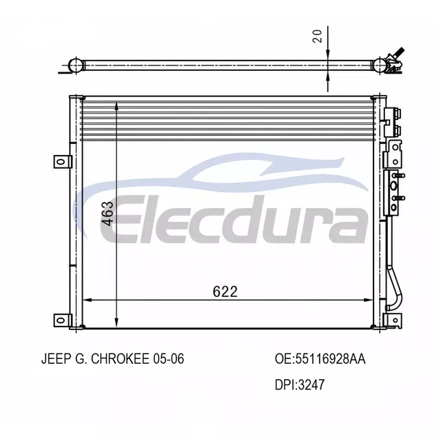 55116928AA Jeep Grand Chrokee 2005-2010 A/C kondenz&aacute;tor 20mm j&aacute;dro