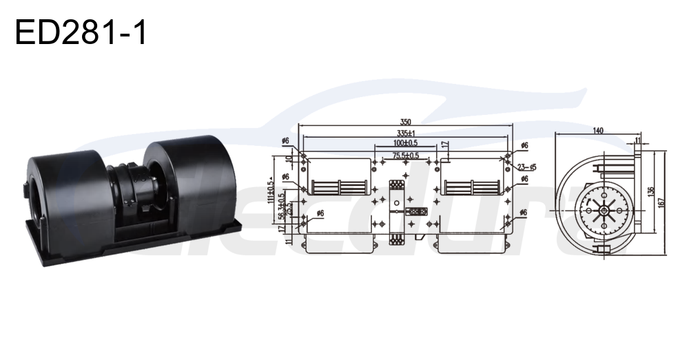 27V 380W HVAC blower motor assembly, 1000m&sup3;/h airflow