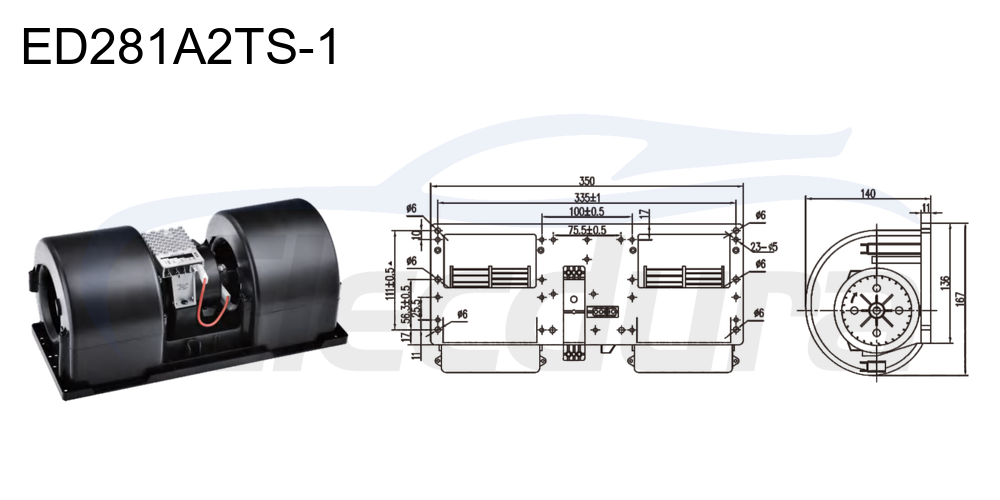 27V 380W HVAC blower motor assembly, 1000m&sup3;/h airflow