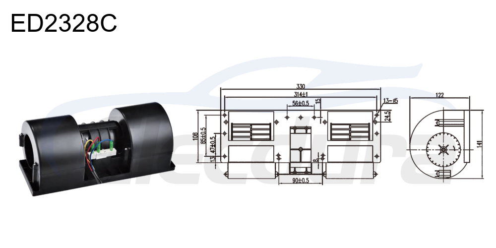 27V 220W HVAC blower motor assembly, 700m&sup3;/h airflow