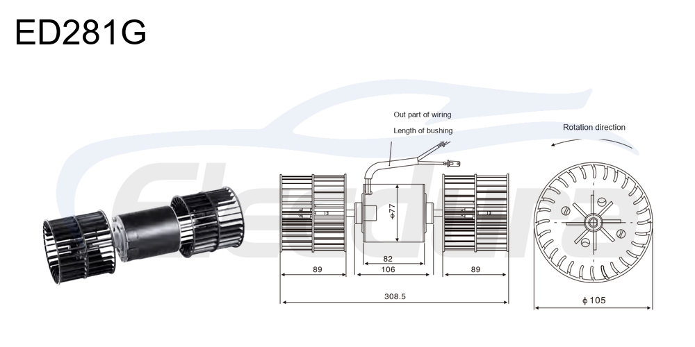27V 240W HVAC blower motor assembly, 3700rpm speed