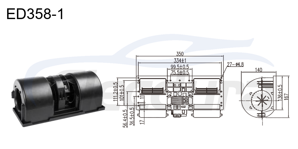 27V 350W PWM brushless blower motor, 1100m&sup3;/h airflow