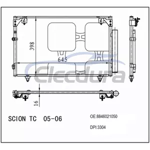 8846021050 Toyota Scion Tc 2005-2006 Конденсатор кондиционера, сердечник 16 мм
