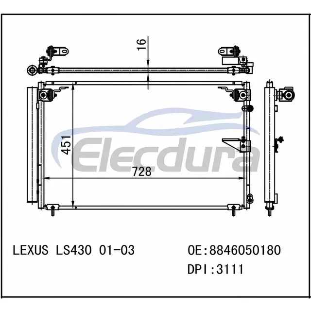 8846050180 Lexus Ls430 2001-2003 A/C Condenser Assembly 16mm Core