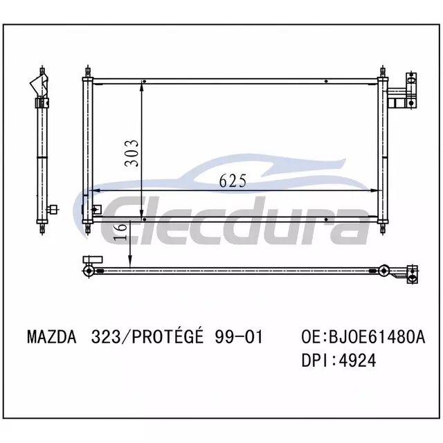 BJ0E61480A Mazda 323 1999-2001 A/C Condenser 16mm Core