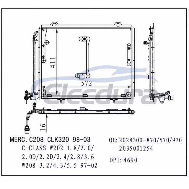 2028300-870 Mercedes-Benz Clk200 1998-2003 A/C Condenser