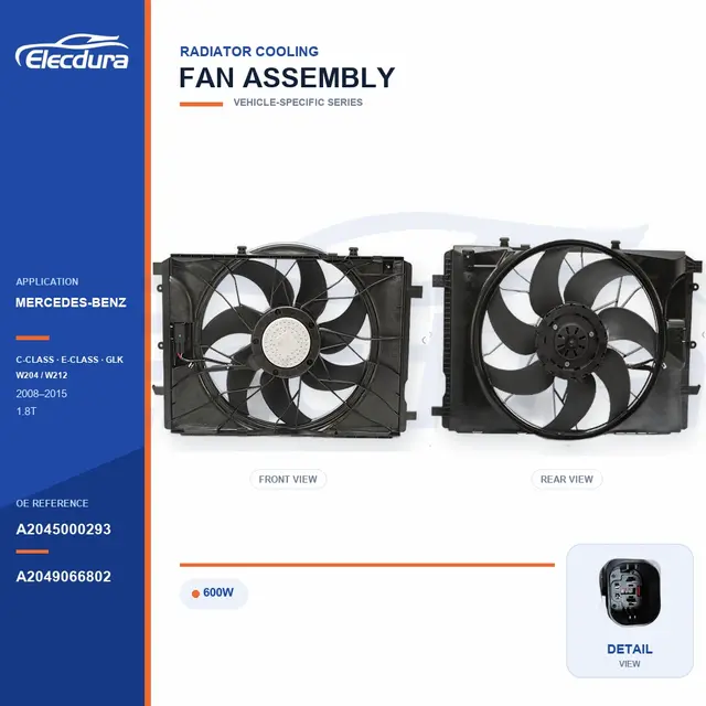 Radiator Cooling Fan Assembly for Mercedes-Benz W204 / W212 600W A2045000293 Bulk Supply