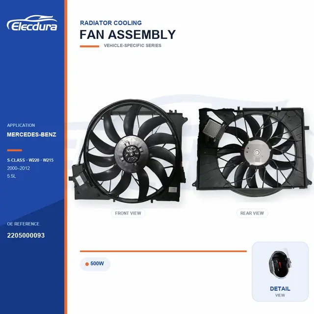 Radiator Cooling Fan Assembly for Mercedes-Benz W220 / W215 500W 2205000093 Bulk Supply