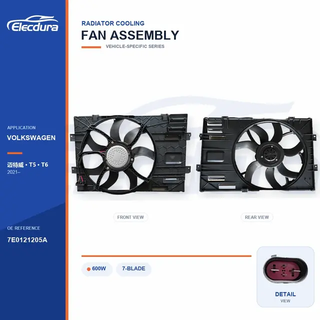 Radiator Cooling Fan Assembly for Volkswagen Multivan T5 / T6 600W 7E0121205A Bulk Supply
