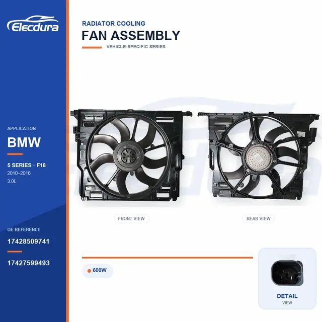 Radiator Cooling Fan Assembly for BMW F18 600W 17428509741 Bulk Supply