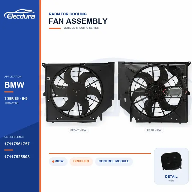 Radiator Cooling Fan Assembly for BMW E46 300W 17117561757 Bulk Supply