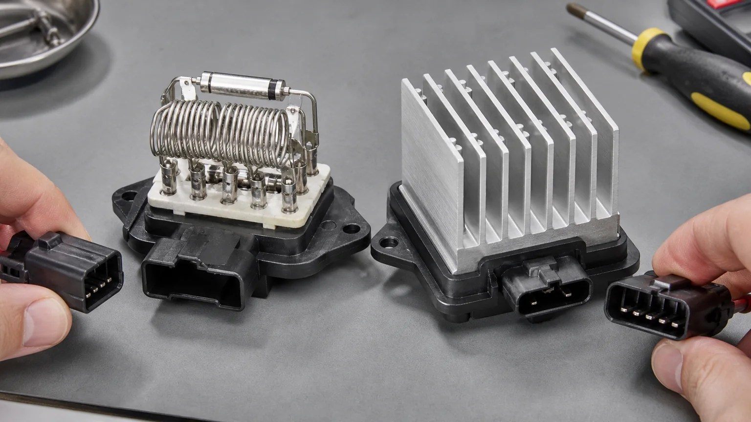 Blower resistor and electronic regulator identification points