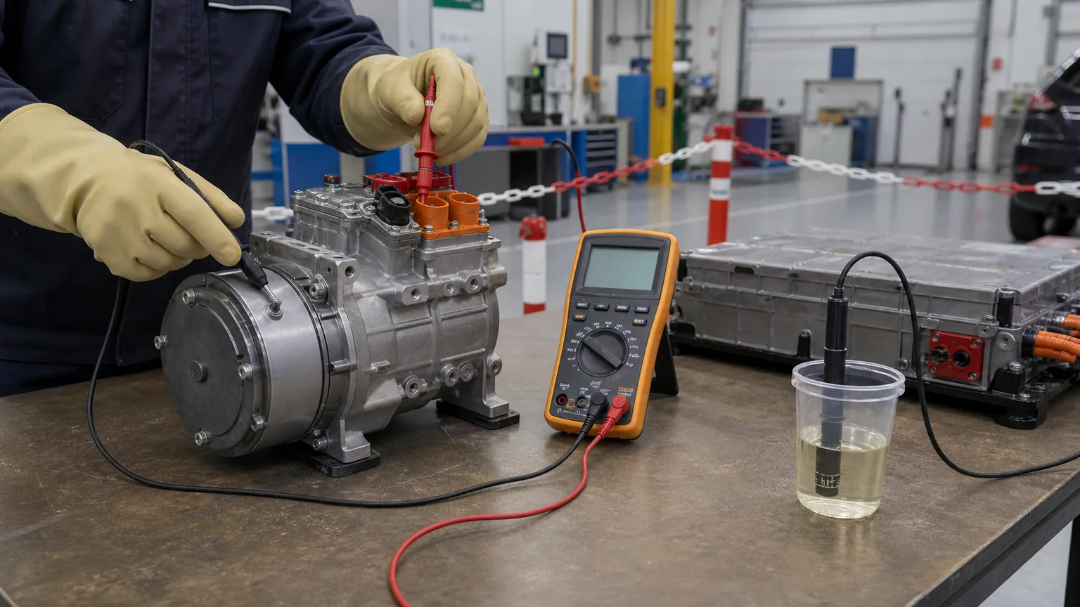 High voltage compressor insulation and oil compatibility checks