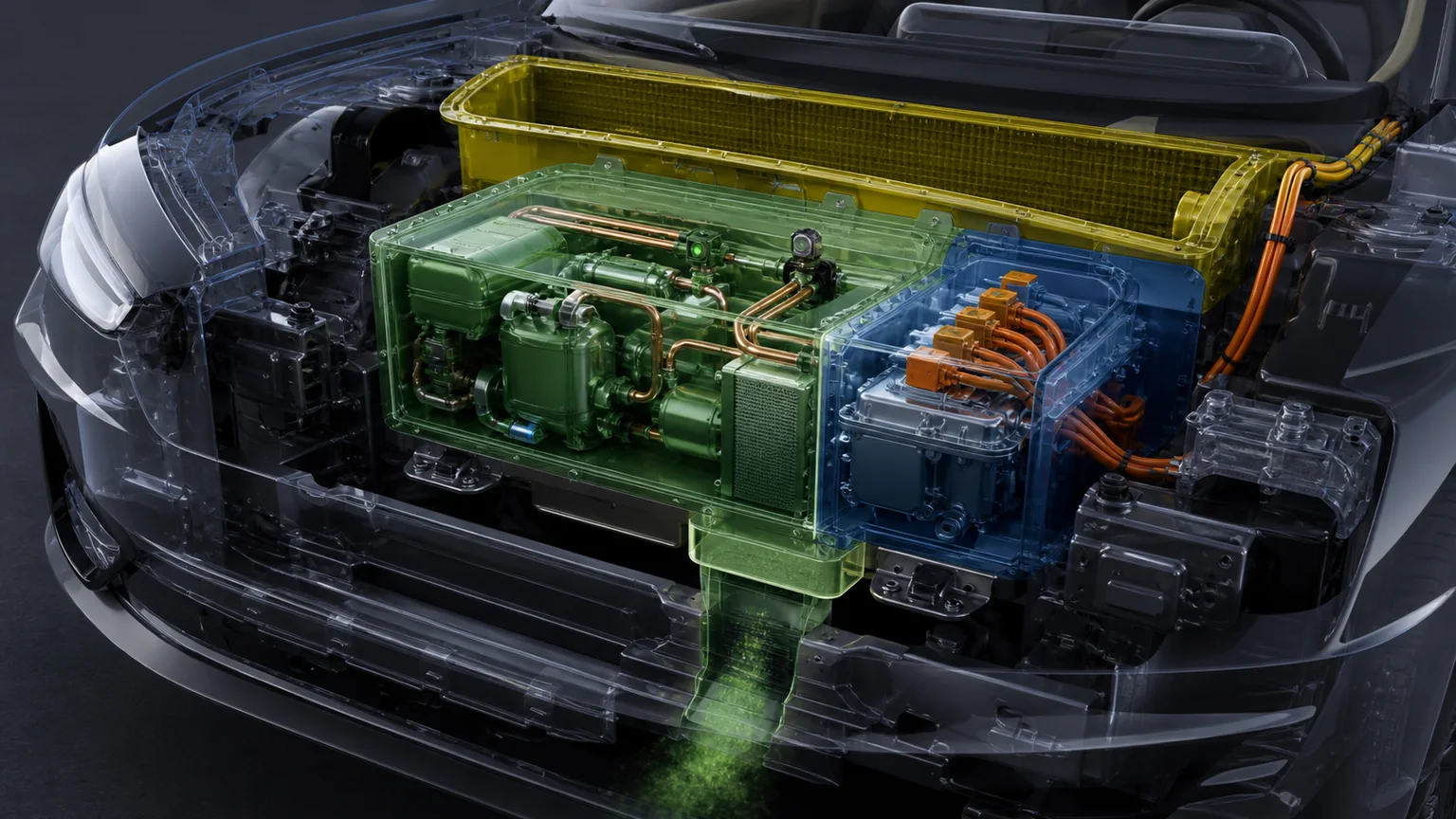R290 EV leak containment ventilation and detection zones