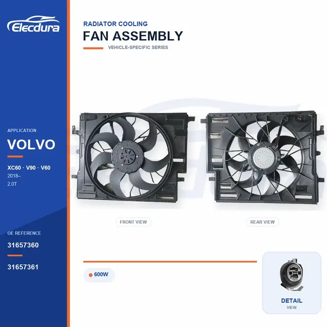Radiator Cooling Fan Assembly for Volvo XC60 / V90 600W 31657360 Bulk Supply