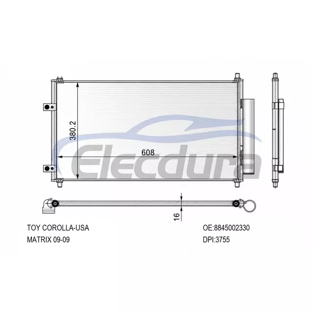8845002330 Toyota Corolla 2009-2018 A/C Condenser 16mm Core