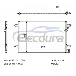 PC3424P ออดี้ A6 (C6) 2005-2011 คอนเดนเซอร์เครื่องปรับอากาศ