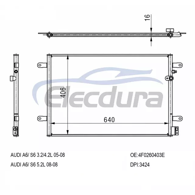 PC3424P Audi A6 (C6) 2005-2011 Конденсатор кондиціонера