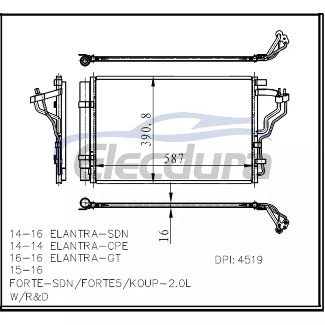976063X601 Hyundai Elantra 2014-2017 Klima Kondenser Grubu 16mm &Ccedil;ekirdek