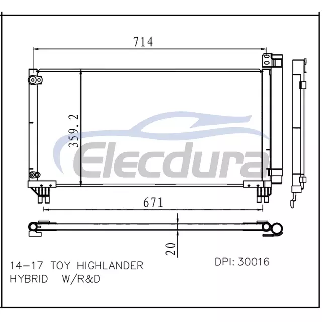 8846048190 Toyota Highlander Hybrid 2014-2017 Condensador de A/C H&Iacute;BRIDO