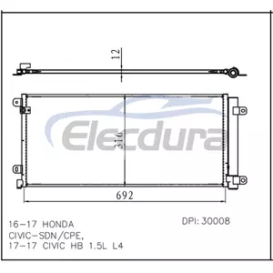 80100TBCA01 Honda Civic 2016-2017 A/C Condenser Assembly 12mm Core