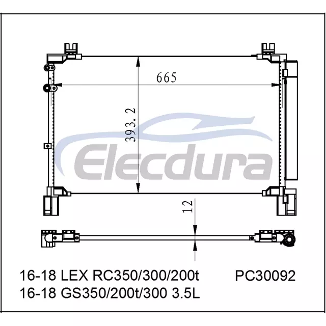 8846024100 Lexus Rc350 2016-2018 A/C kondensator 12 mm kerne