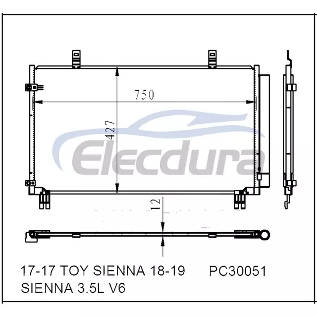 8846008030 Toyota Sienna 2017-2019 A/C Condenser 12mm Core