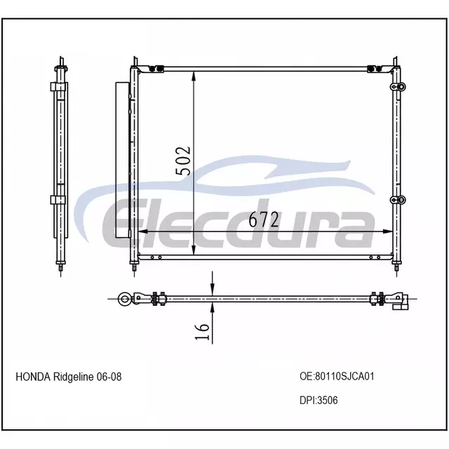 80110SJCA01 Honda Ridgeline 2006–2008 A/C-Kondensator
