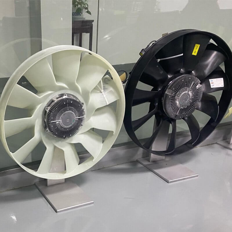 Fan clutch sample installed on cooling fan for fitment and performance testing