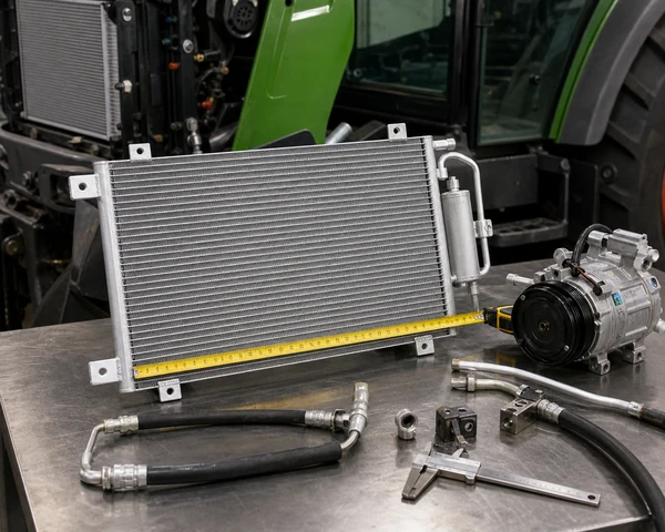 Fendt tractor A/C condenser compressor hose and bracket fitment inspection