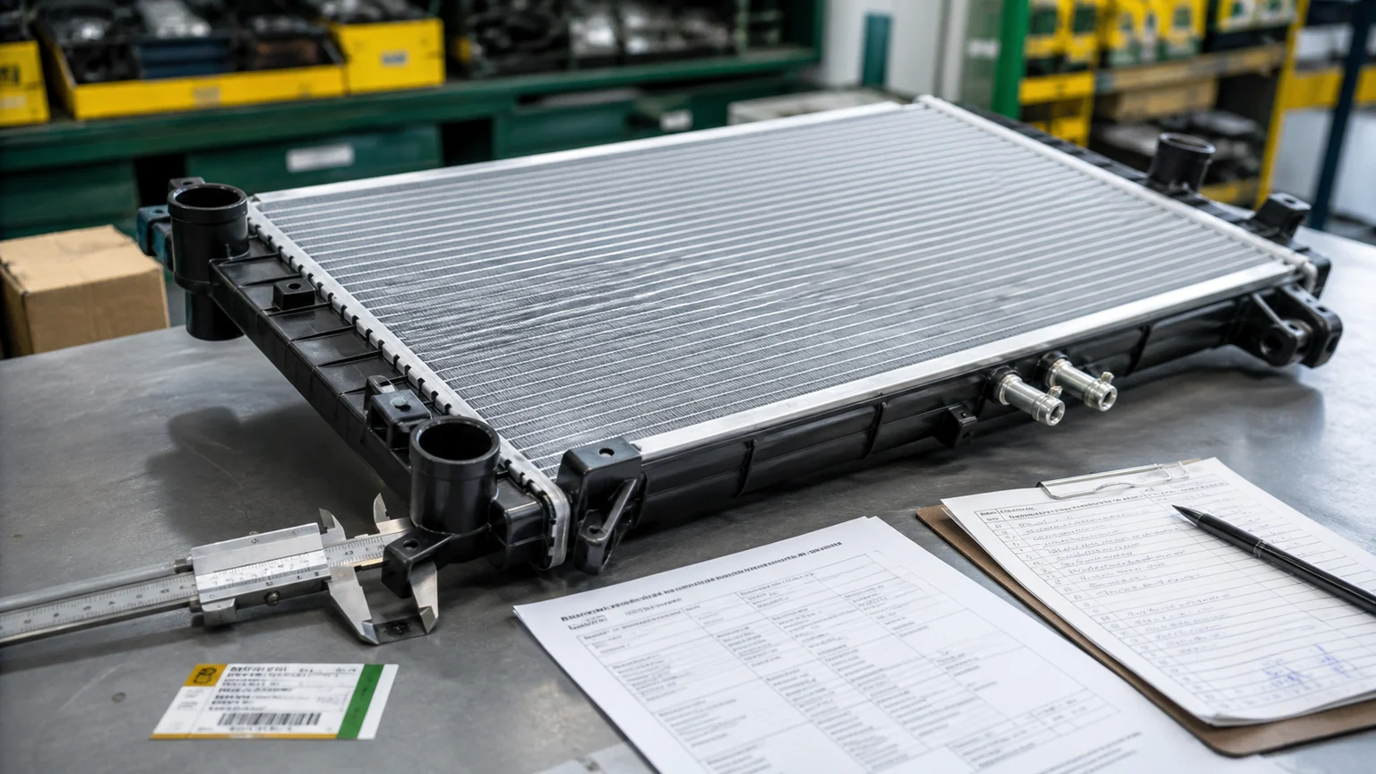Brazil radiator distribution and logistics planning scene with protected radiator pallets and printed tabletop route plan