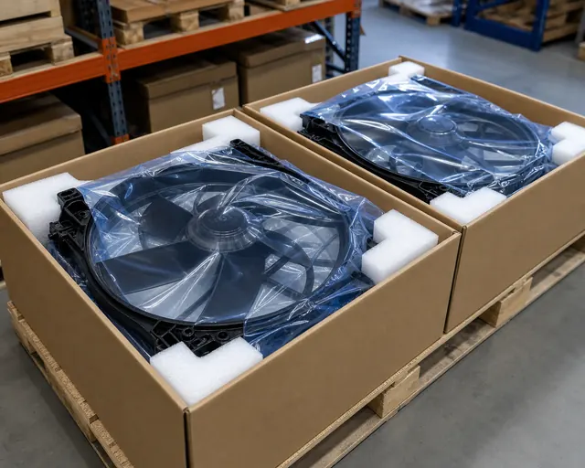 Radiator fan assemblies packed for Canadian wholesale receiving checks