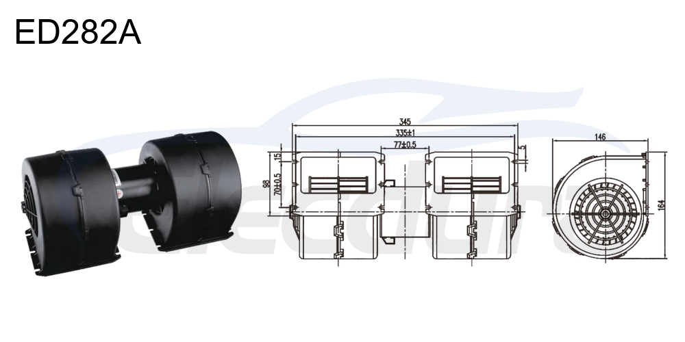 27V 380W HVAC blower motor assembly, 1000m&sup3;/h airflow