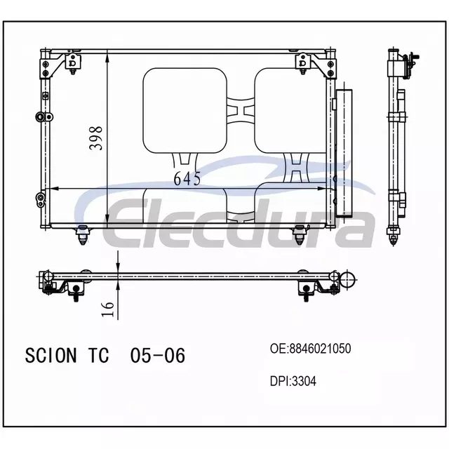 8846021050 Toyota Scion Tc 2005-2010 A/C Condenser 16mm Core