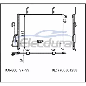 77 00 301 253 Renault Kangoo 1997-1999 A/C Condenser 16mm Core