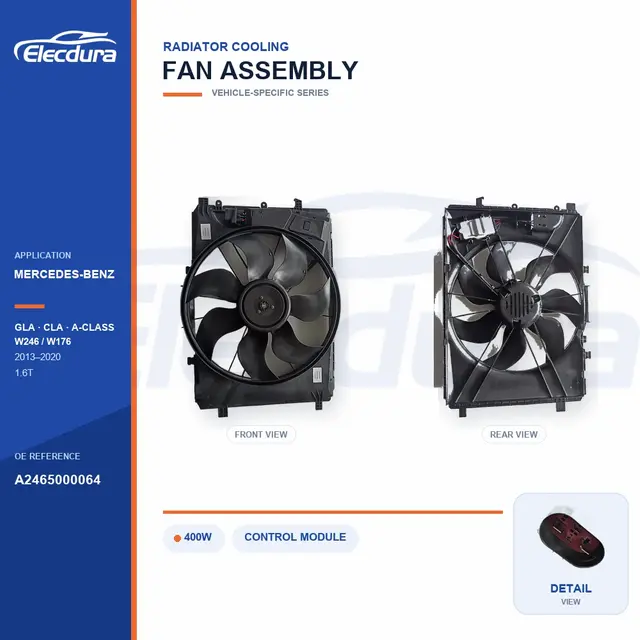 Radiator Cooling Fan Assembly for Mercedes-Benz W246 / W176 400W A2465000064 Bulk Supply