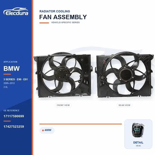 Radiator Cooling Fan Assembly for BMW E90 / E91 400W 17117590699 Bulk Supply