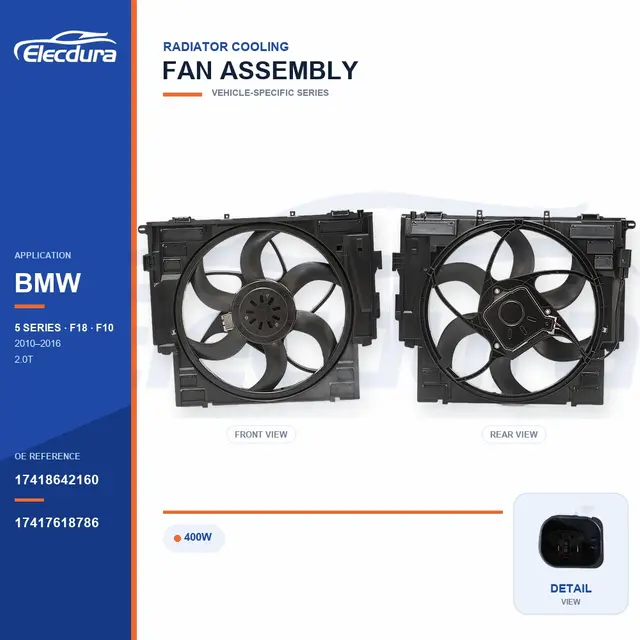 Radiator Cooling Fan Assembly for BMW F18 / F10 400W 17418642160 Bulk Supply