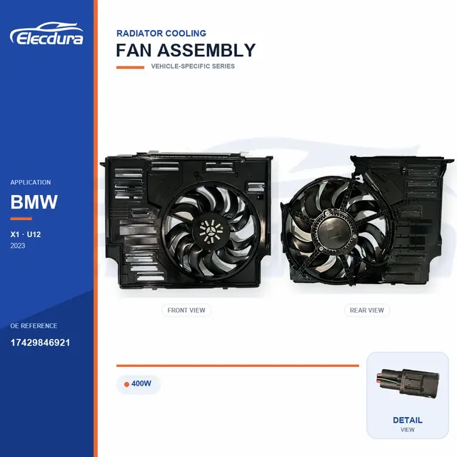 Radiator Cooling Fan Assembly for BMW U12 400W 17429846921 Bulk Supply