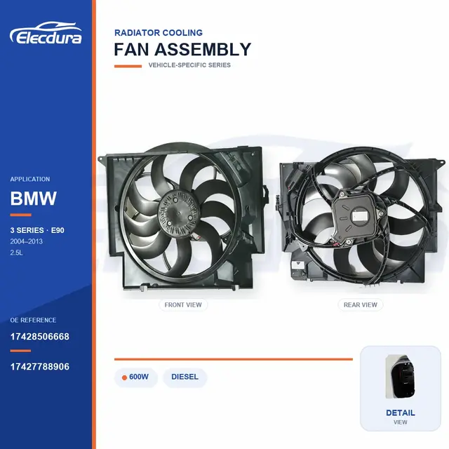 Radiator Cooling Fan Assembly for BMW E90 600W 17428506668 Bulk Supply