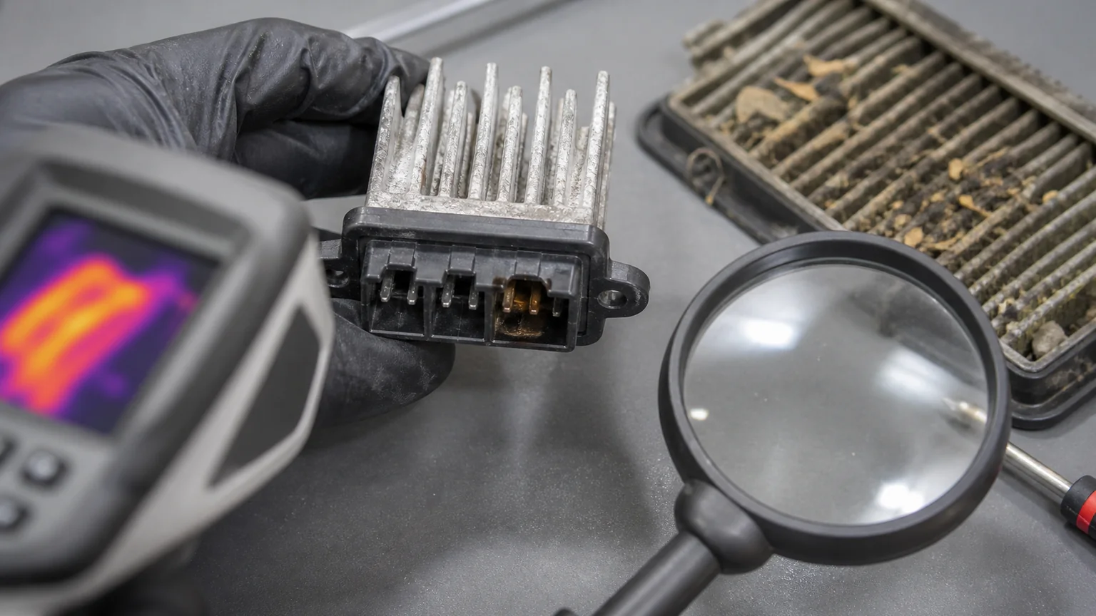 Blower regulator connector heat sink and overheat inspection