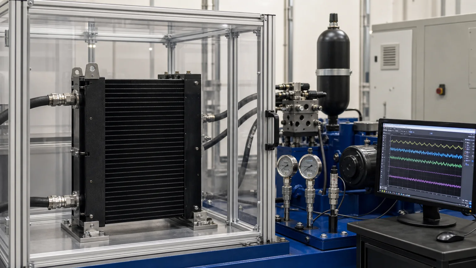 Hydraulic oil cooler pressure and pulsation validation