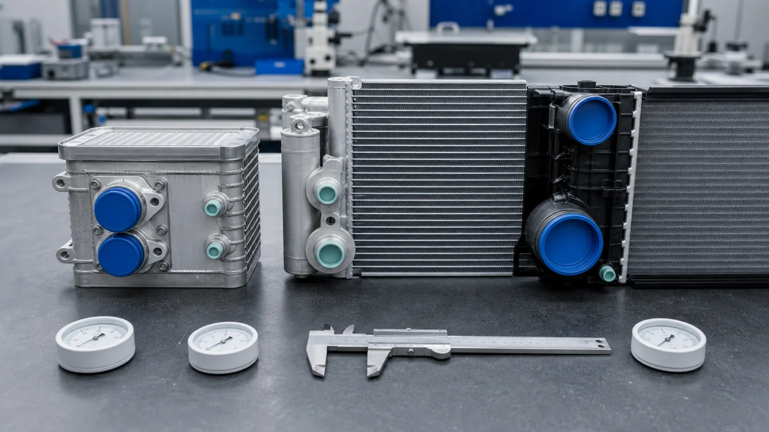 Inspection of EV battery chiller, condenser and radiator ports and mounting interfaces