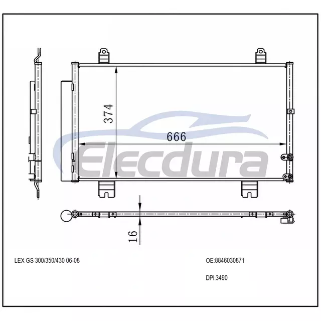 8846030871 Lexus Gs 300 2006-2011 kl&iacute;ma kondenz&aacute;tor, 16 mm-es mag