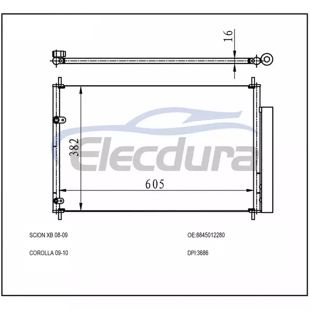 8845012280 Toyota Corolla 2009-2013 A/C 콘덴서 16mm 코어