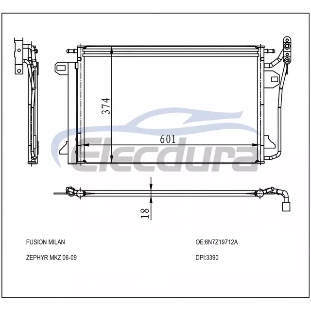 6N7Z19712A Skraplacz klimatyzacji Ford Fusion Milan Zephyr Mkz 2006-2009