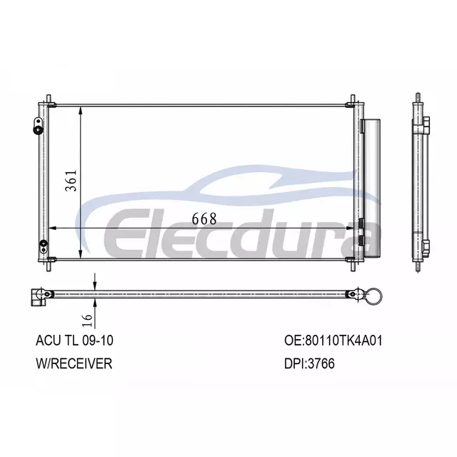 80110TK4A01 Honda Acu Tl 2009-2010 Συμπυκνωτής A/C με δέκτη/στεγνωτήριο