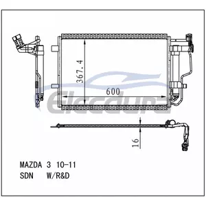 BBP261480C Mazda 3 2010-2013 A/C Condenser with Receiver/Drier 16mm Core